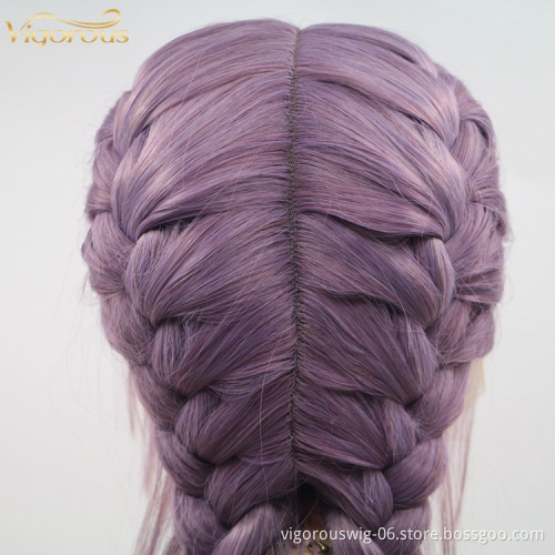 Vigorous long freetress purple african queen wholesale handmade braiding wig synthetic cornrow braid lace front wigs baby hair